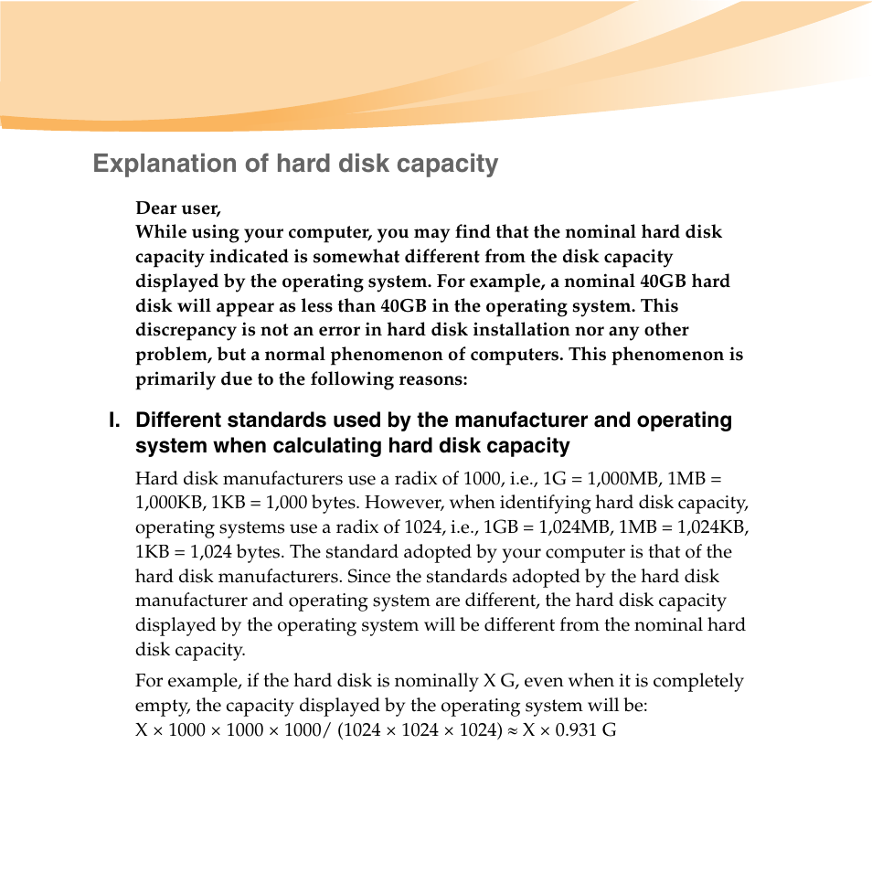 Explanation of hard disk capacity | Lenovo IdeaPad U165 User Manual | Page 4 / 143