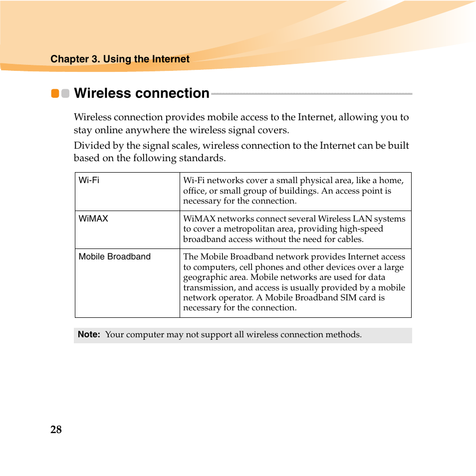 Wireless connection | Lenovo IdeaPad U165 User Manual | Page 42 / 143