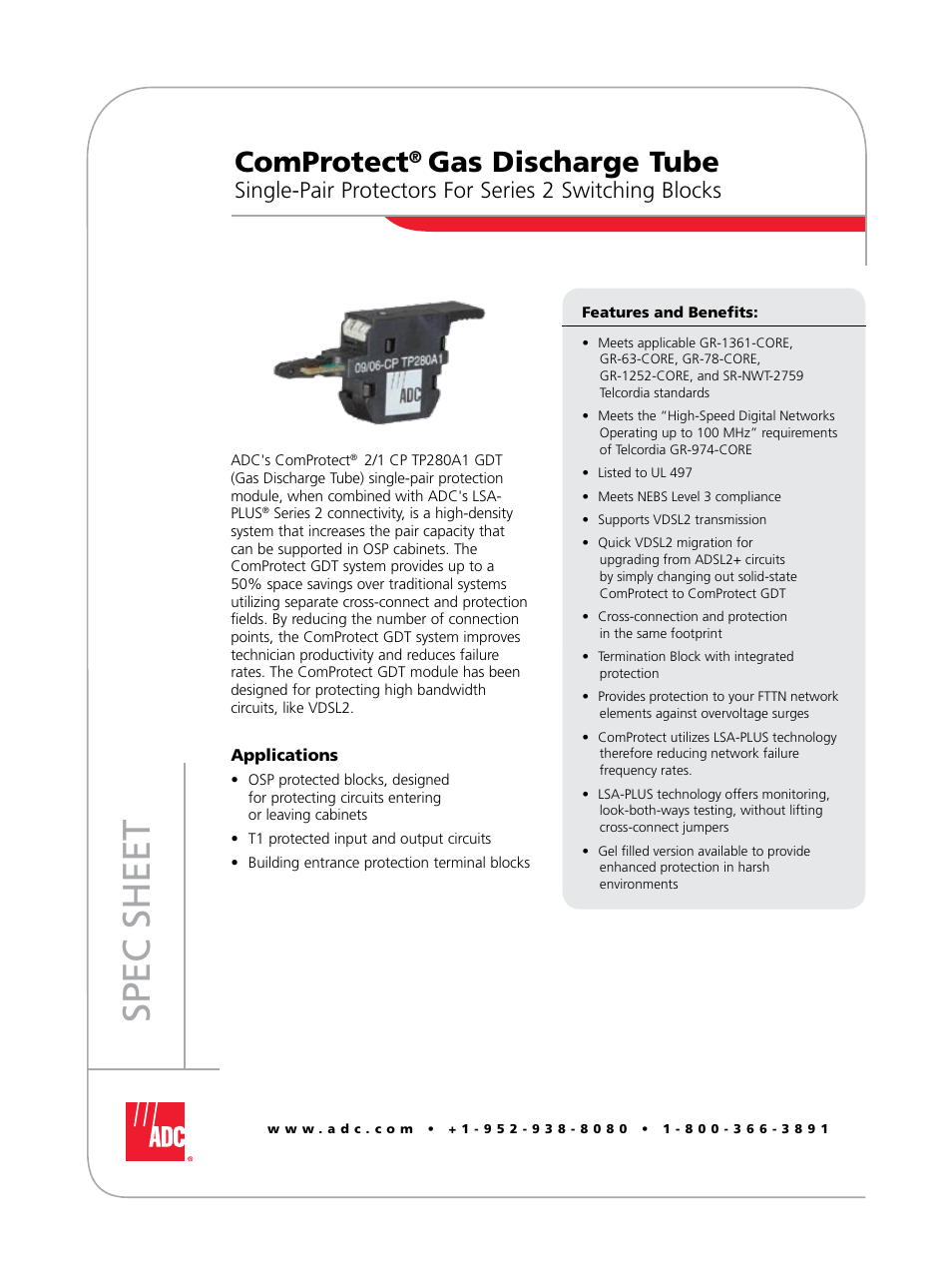 ADC Gas Discharge Tube ComProtect User Manual | 2 pages