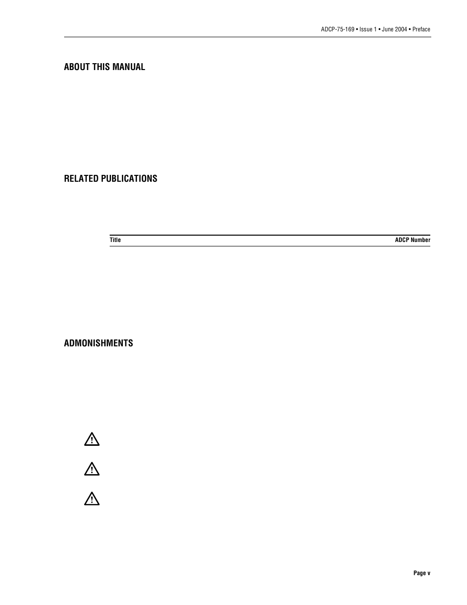 About this manual, Related publications, Admonishments | ADC 19717-A User Manual | Page 5 / 32