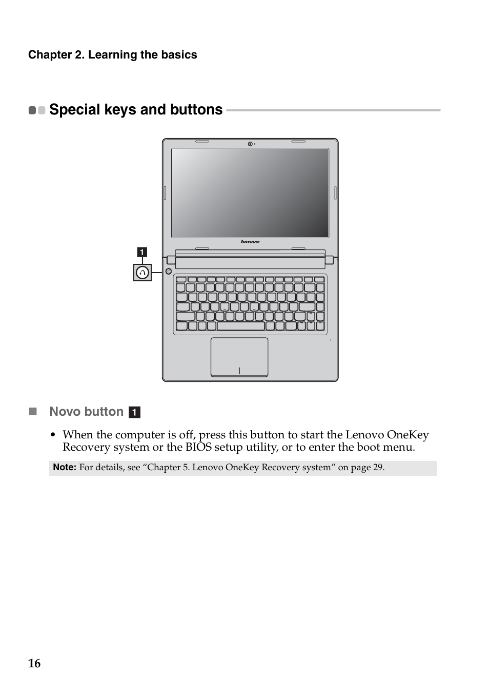 Special keys and buttons | Lenovo M30-70 Notebook User Manual | Page 20 / 46