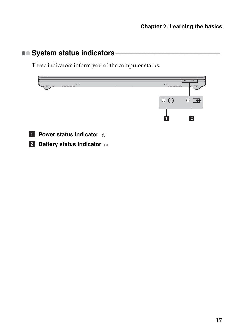 System status indicators | Lenovo M30-70 Notebook User Manual | Page 21 / 46