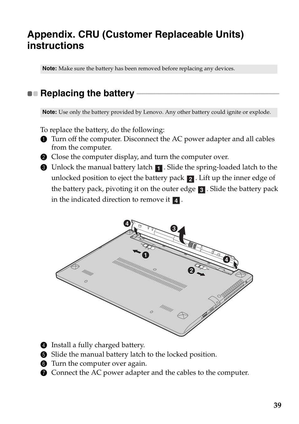 Replacing the battery | Lenovo M30-70 Notebook User Manual | Page 43 / 46