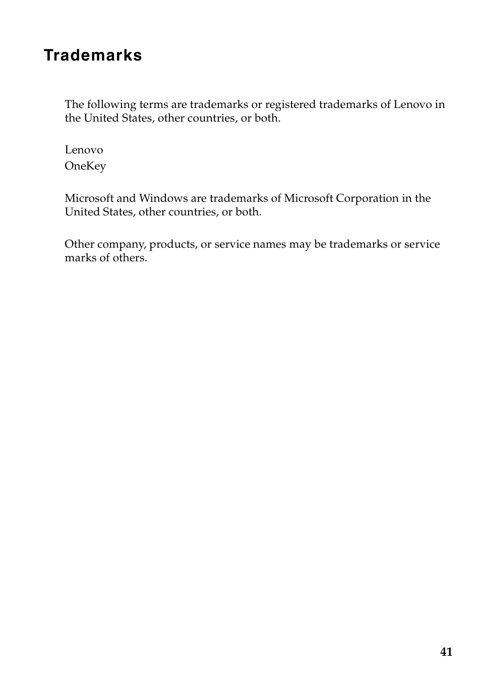 Trademarks | Lenovo M30-70 Notebook User Manual | Page 45 / 46