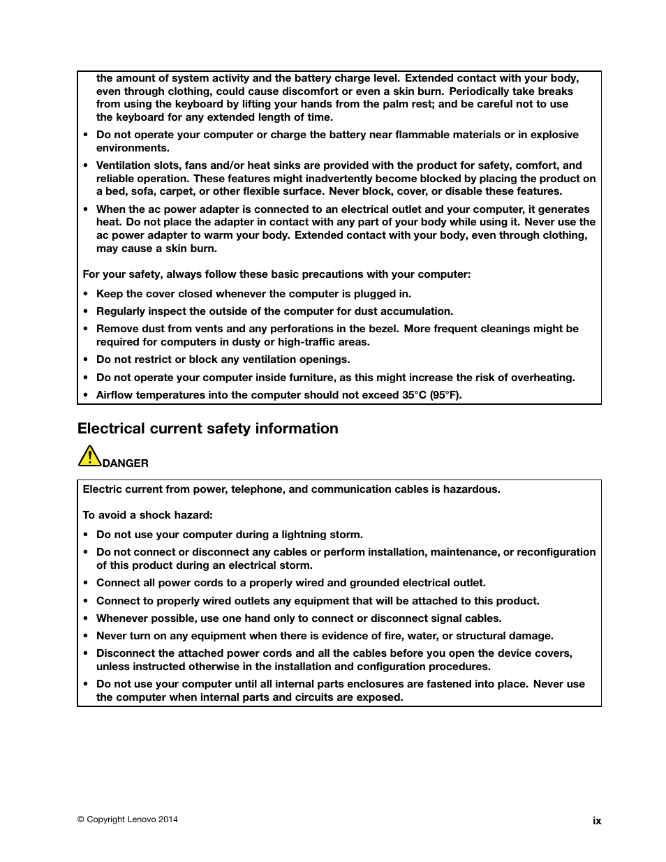 Electrical current safety information | Lenovo ThinkPad 11e Chromebook User Manual | Page 11 / 78