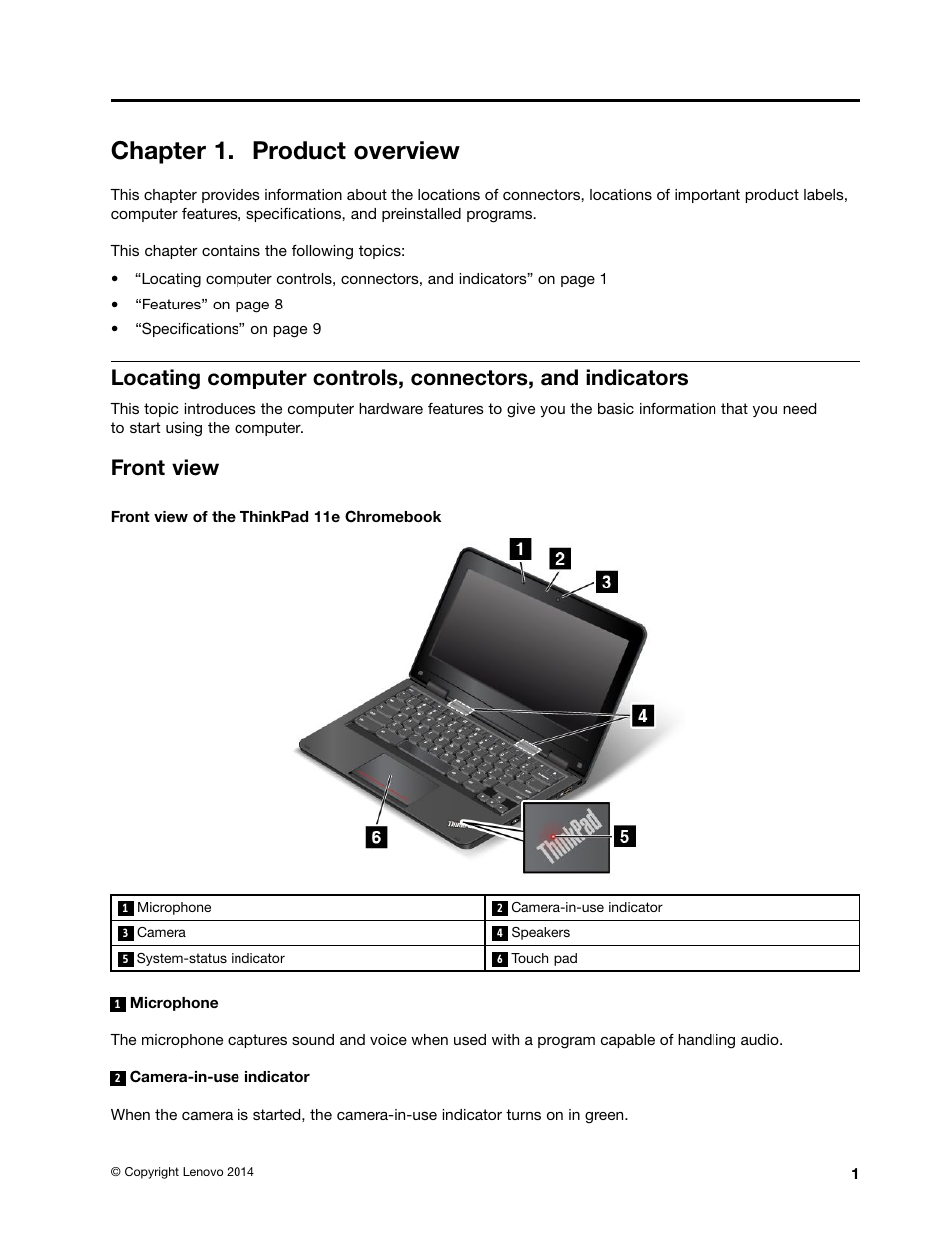 Chapter 1. product overview, Front view | Lenovo ThinkPad 11e Chromebook User Manual | Page 15 / 78