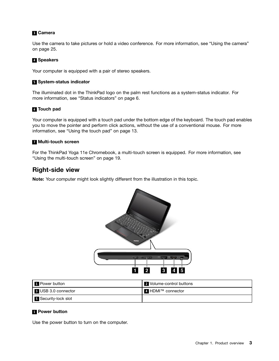 Right-side view | Lenovo ThinkPad 11e Chromebook User Manual | Page 17 / 78