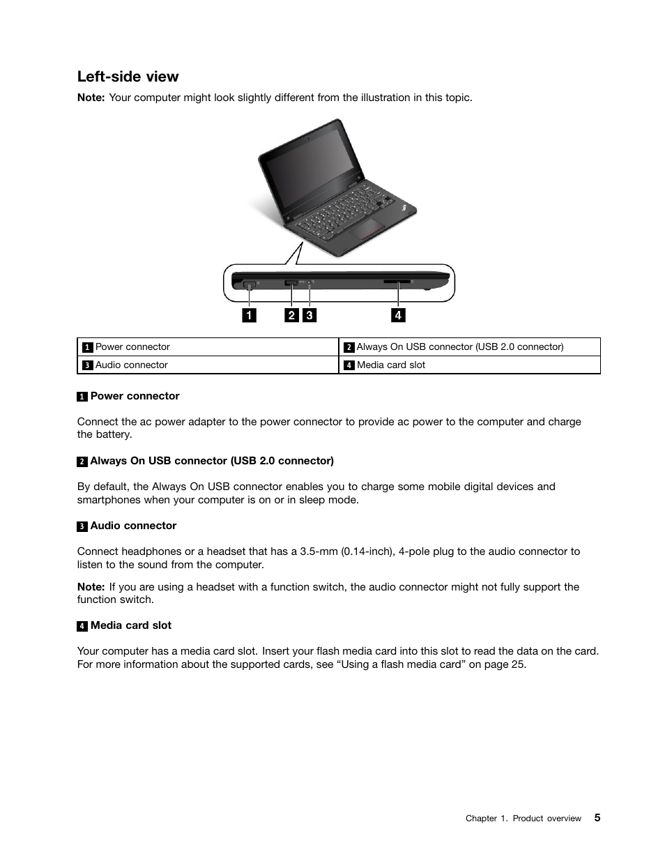 Left-side view | Lenovo ThinkPad 11e Chromebook User Manual | Page 19 / 78