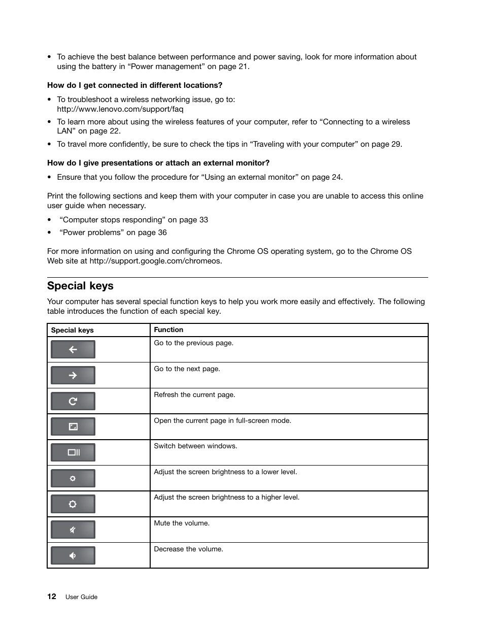 Special keys | Lenovo ThinkPad 11e Chromebook User Manual | Page 26 / 78
