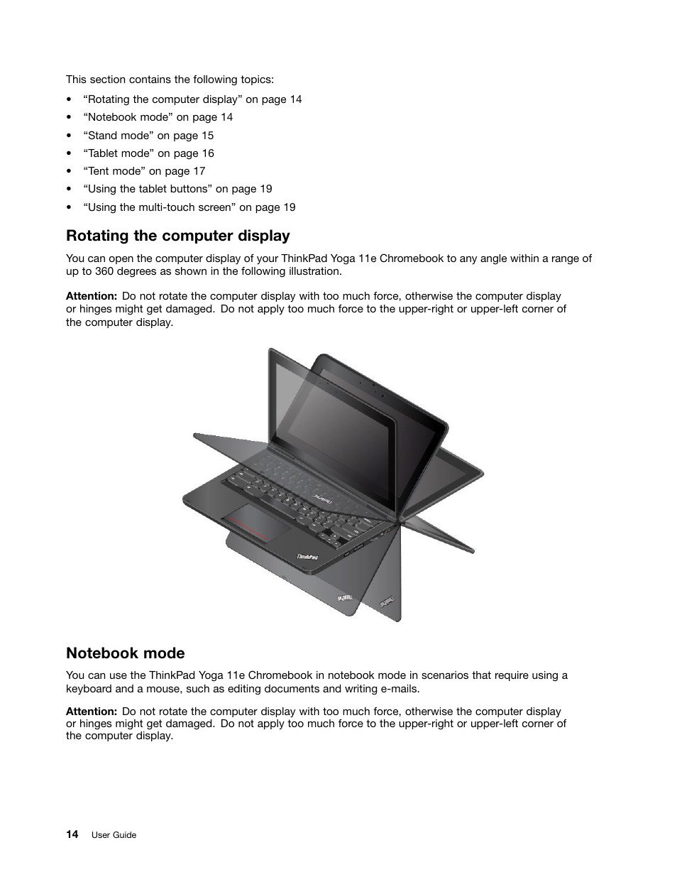 Rotating the computer display, Notebook mode | Lenovo ThinkPad 11e Chromebook User Manual | Page 28 / 78