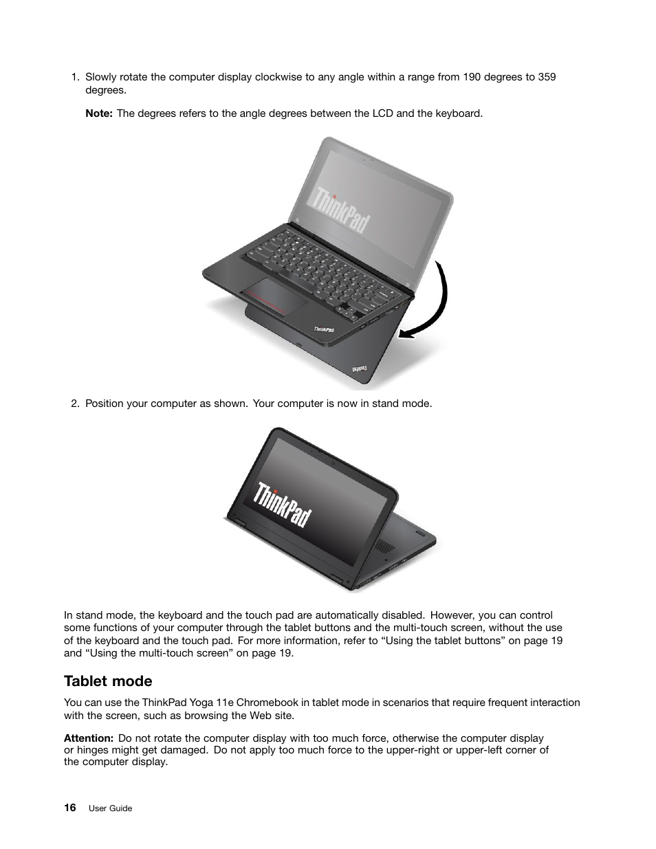 Tablet mode | Lenovo ThinkPad 11e Chromebook User Manual | Page 30 / 78