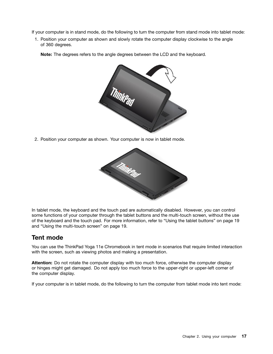 Tent mode | Lenovo ThinkPad 11e Chromebook User Manual | Page 31 / 78
