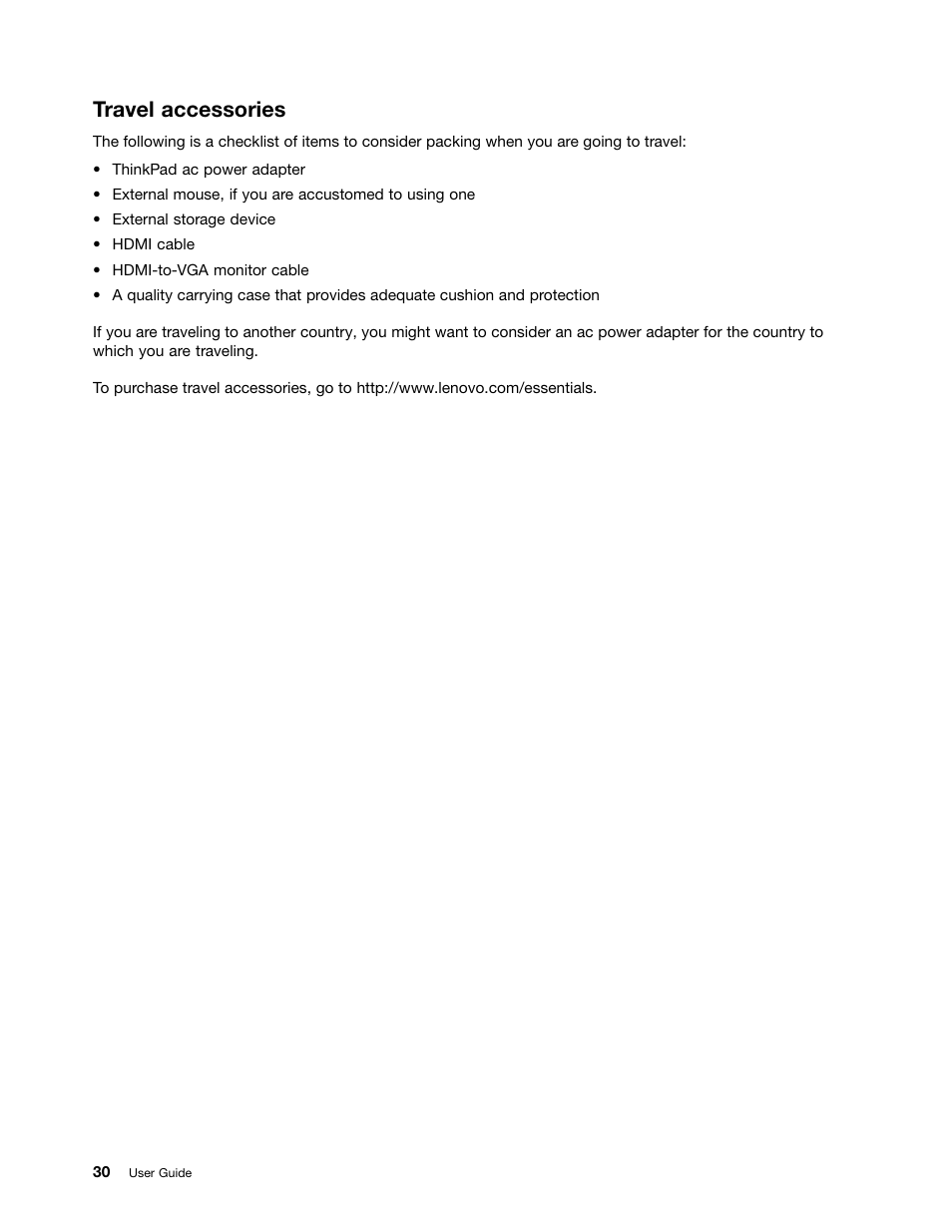 Travel accessories | Lenovo ThinkPad 11e Chromebook User Manual | Page 44 / 78
