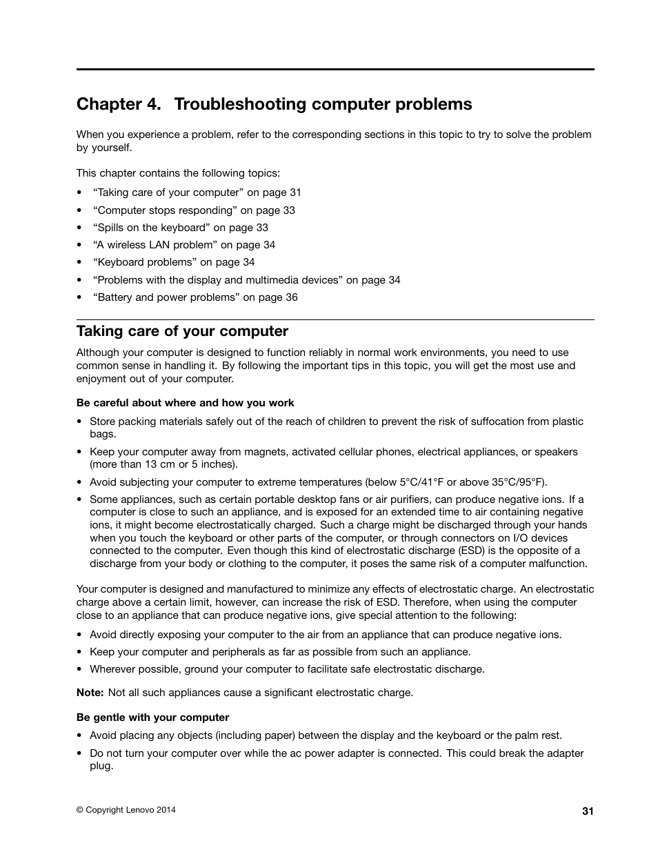 Chapter 4. troubleshooting computer problems, Taking care of your computer | Lenovo ThinkPad 11e Chromebook User Manual | Page 45 / 78