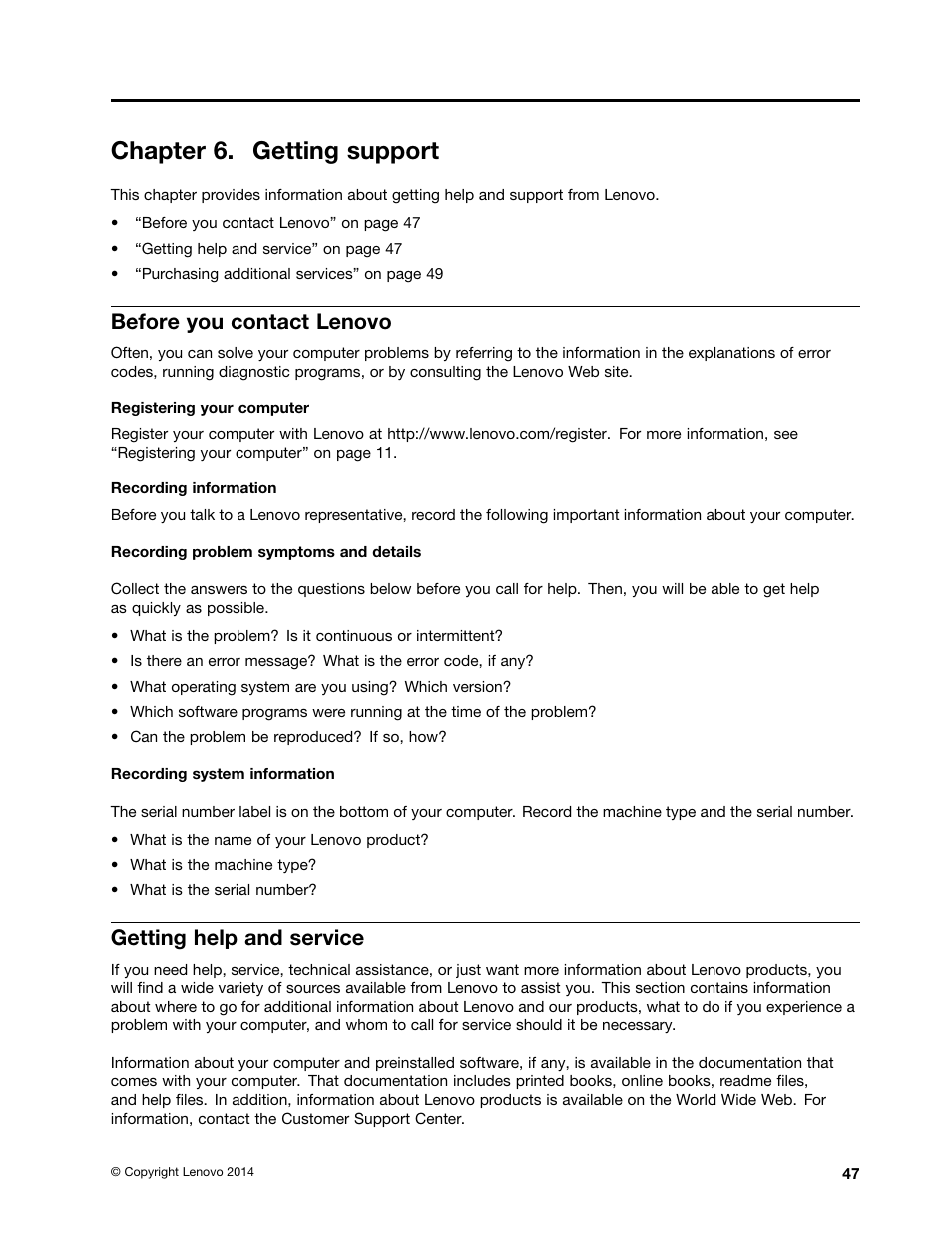 Chapter 6. getting support, Before you contact lenovo, Getting help and service | Lenovo ThinkPad 11e Chromebook User Manual | Page 61 / 78