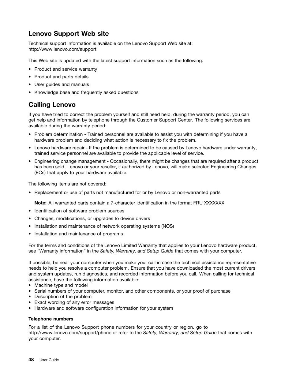 Lenovo support web site, Calling lenovo | Lenovo ThinkPad 11e Chromebook User Manual | Page 62 / 78