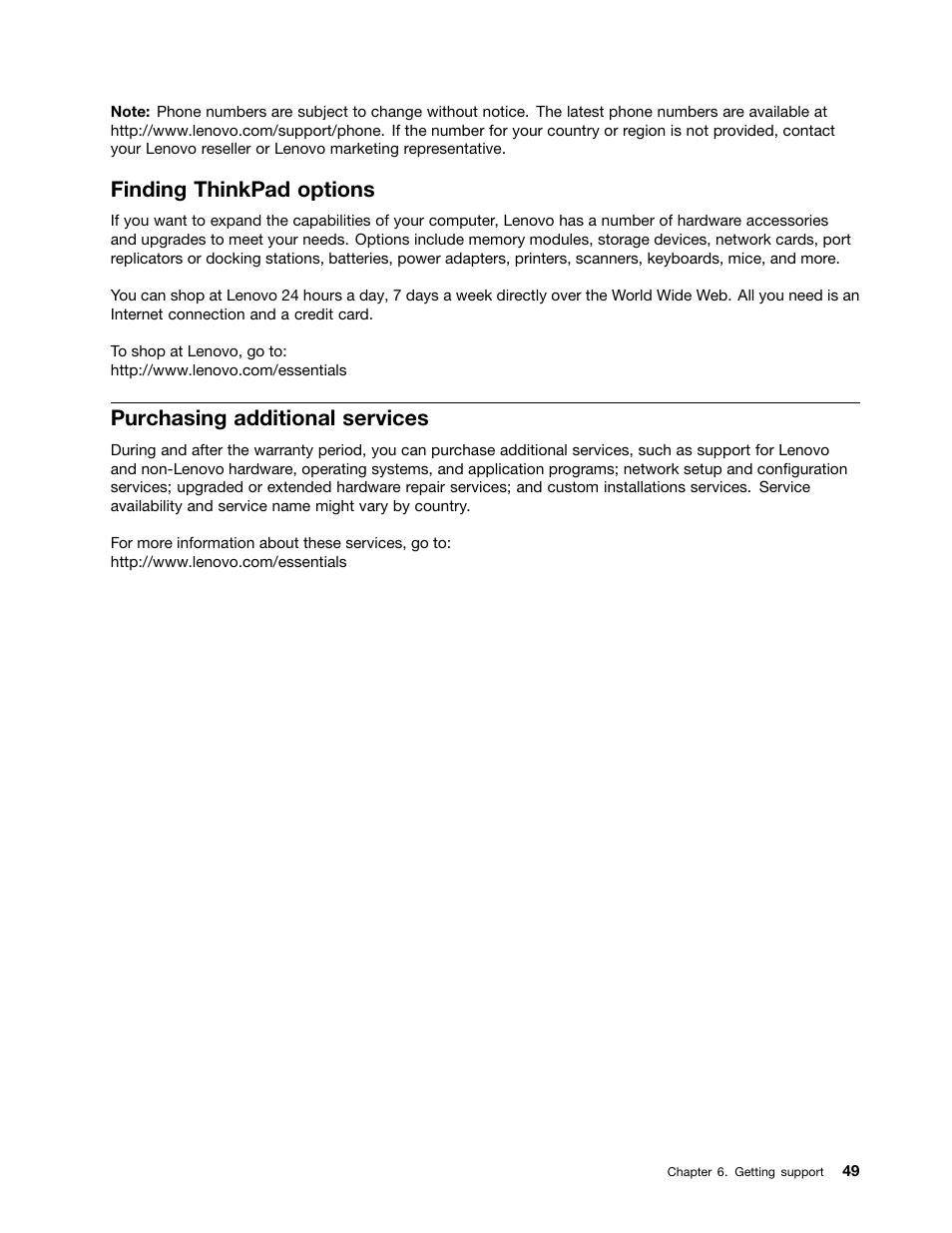 Finding thinkpad options, Purchasing additional services | Lenovo ThinkPad 11e Chromebook User Manual | Page 63 / 78