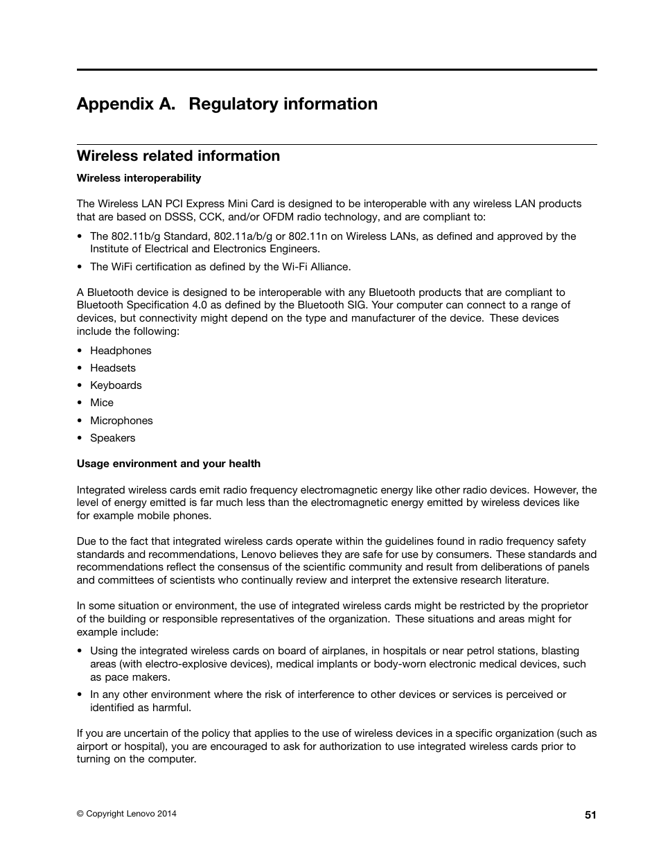 Appendix a. regulatory information, Wireless related information | Lenovo ThinkPad 11e Chromebook User Manual | Page 65 / 78