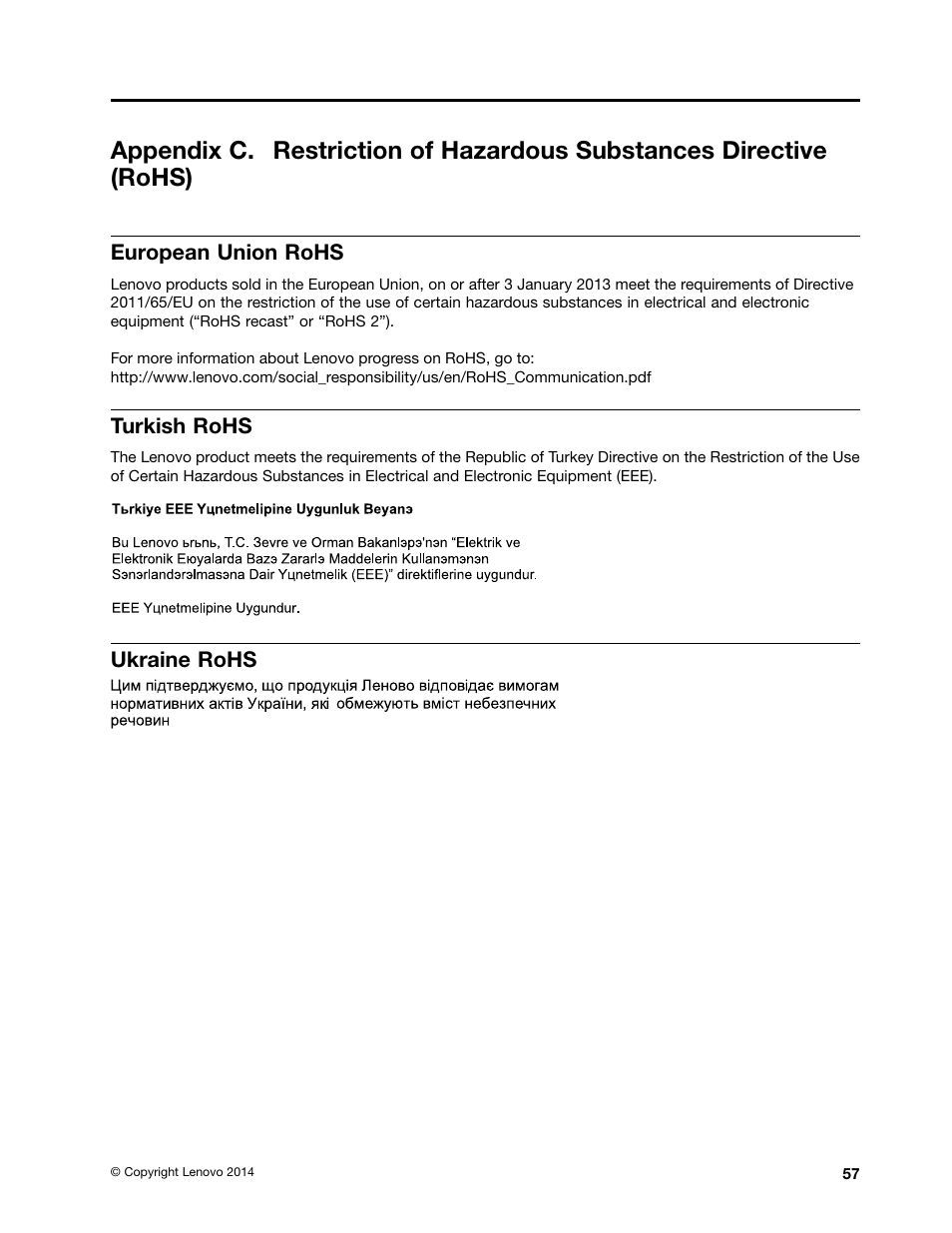 European union rohs, Turkish rohs, Ukraine rohs | Lenovo ThinkPad 11e Chromebook User Manual | Page 71 / 78