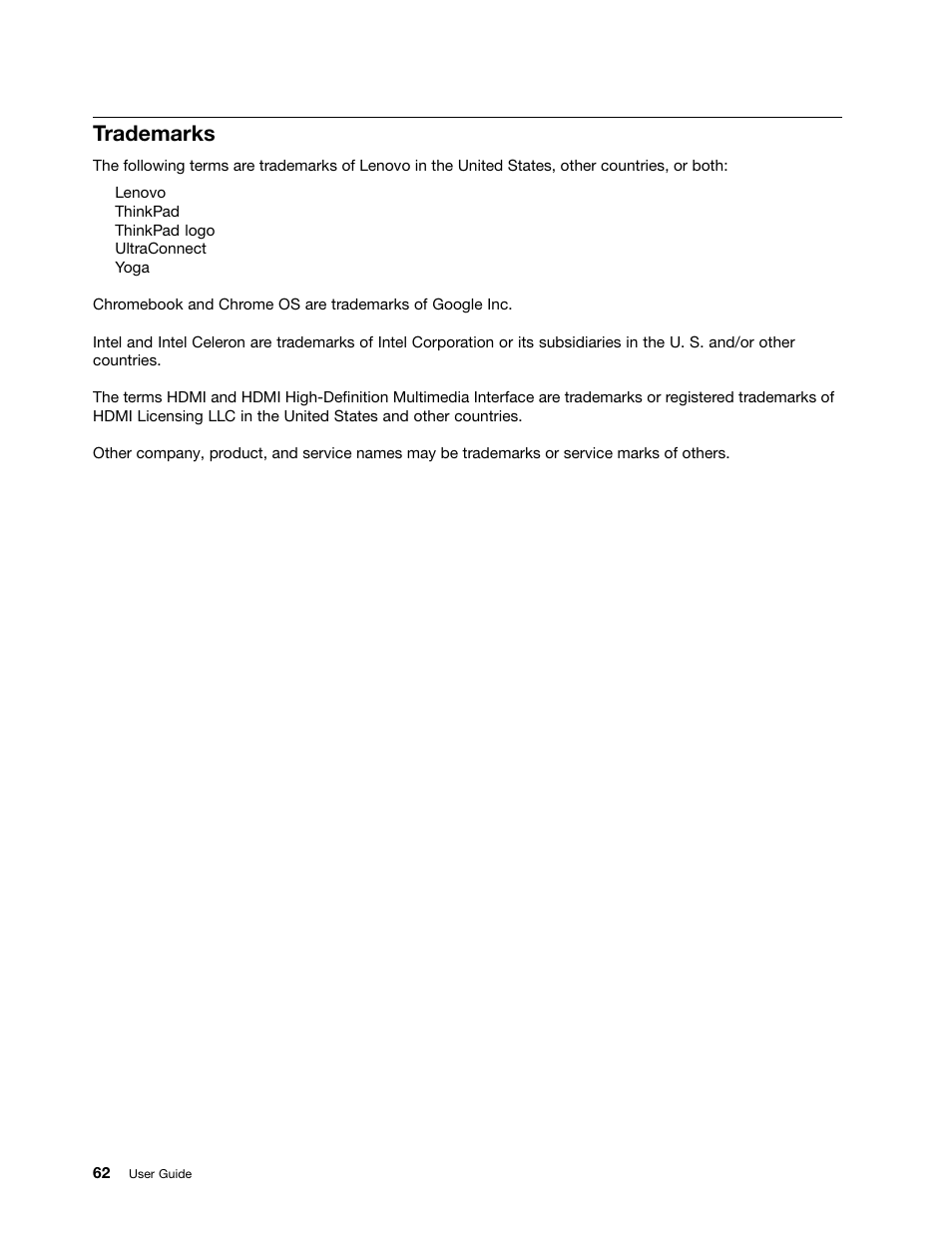 Trademarks | Lenovo ThinkPad 11e Chromebook User Manual | Page 76 / 78