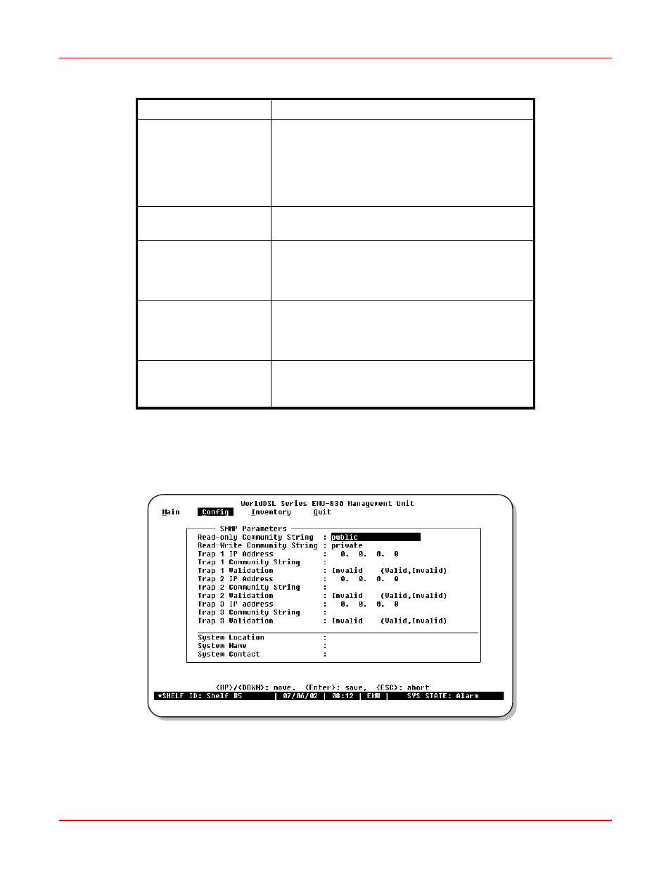 Snmp parameters menu, Figure 3-6. snmp parameters menu | ADC EMU-830 User Manual | Page 43 / 74