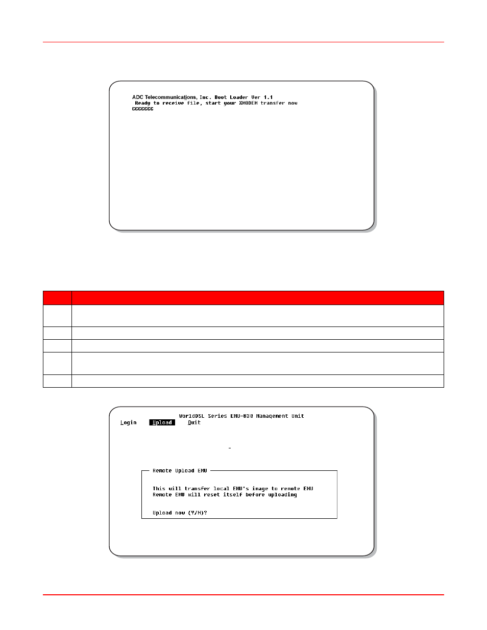 Figure 3-27.boot loader prompt, Figure 3-28.remote upload emu dialog | ADC EMU-830 User Manual | Page 62 / 74