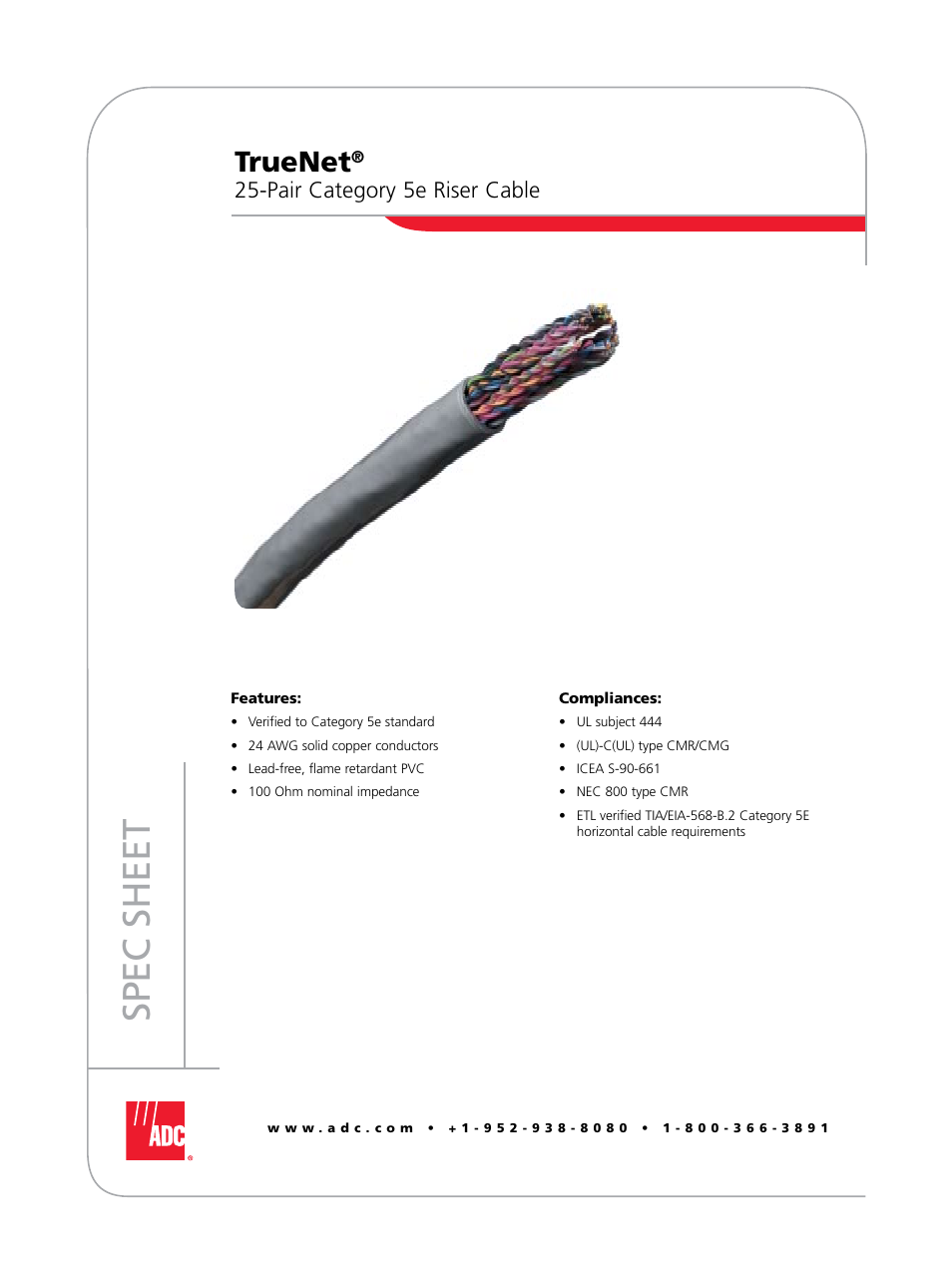 ADC TrueNet 25-Pair Category 5e Riser Cable User Manual | 4 pages