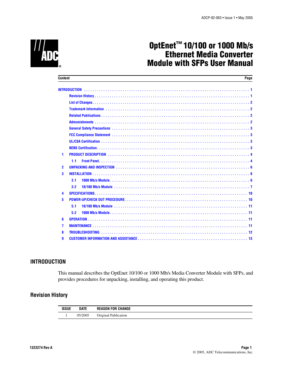 ADC 100 User Manual | 13 pages