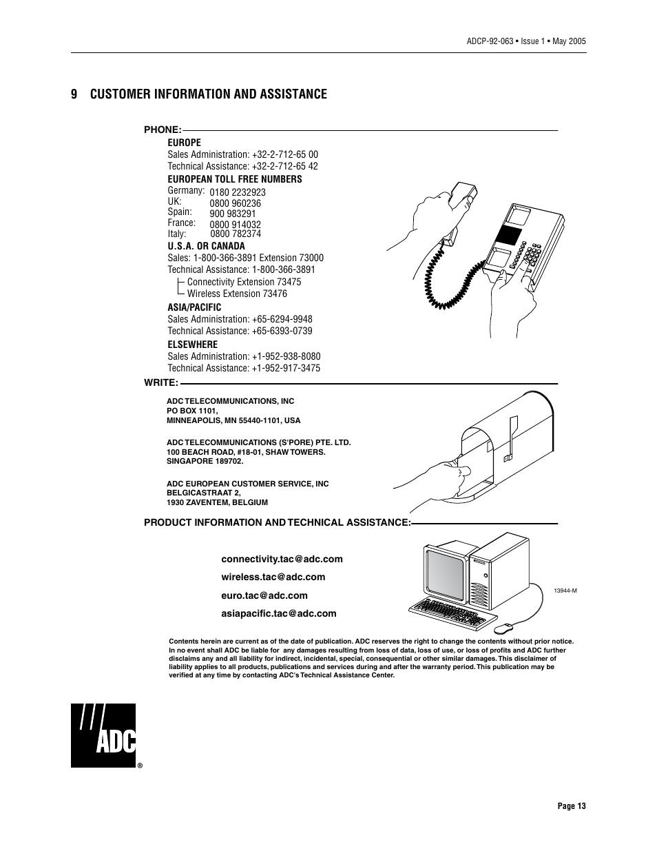 9 customer information and assistance, Customer information and assistance, 9customer information and assistance | ADC 100 User Manual | Page 13 / 13