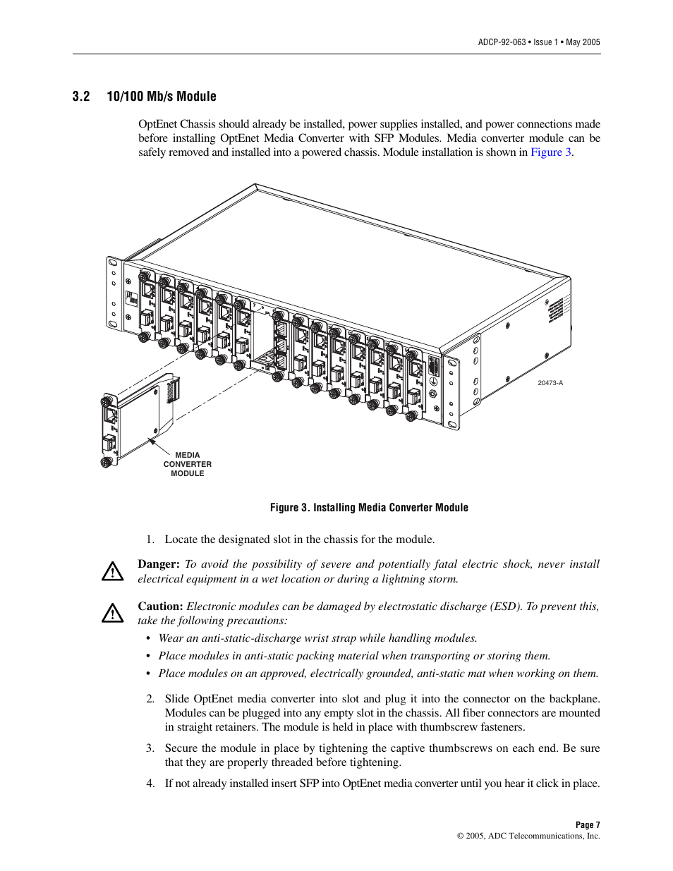 2 10/100 mb/s module, 10/100 mb/s module | ADC 100 User Manual | Page 7 / 13