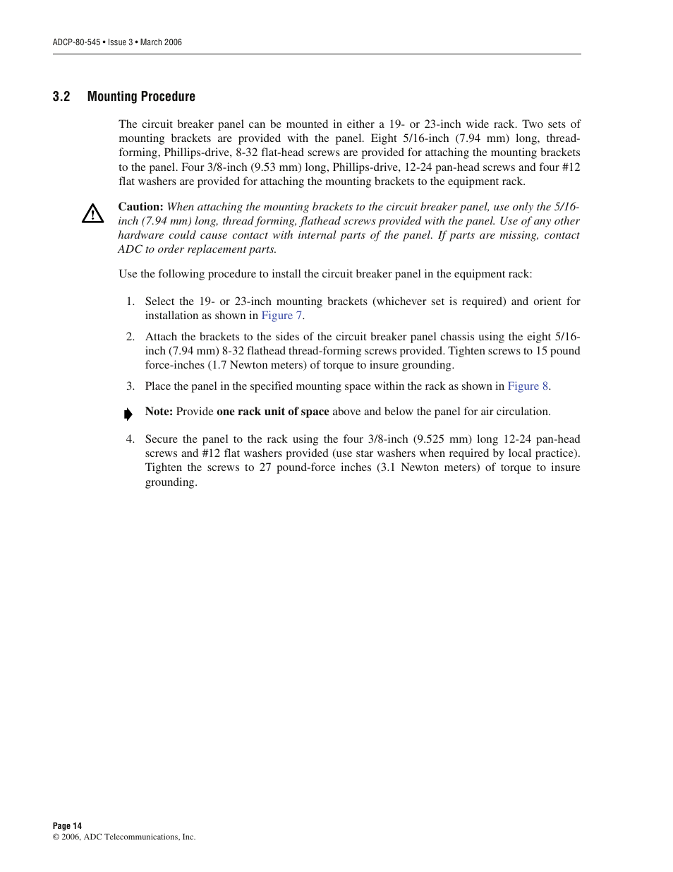 2 mounting procedure, Mounting procedure | ADC PowerWorx Power Distribution Products User Manual | Page 20 / 36