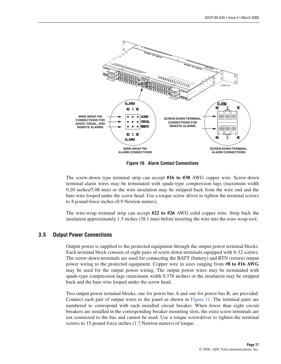 5 output power connections, Output power connections, Figure 10 | ADC PowerWorx Power Distribution Products User Manual | Page 23 / 36