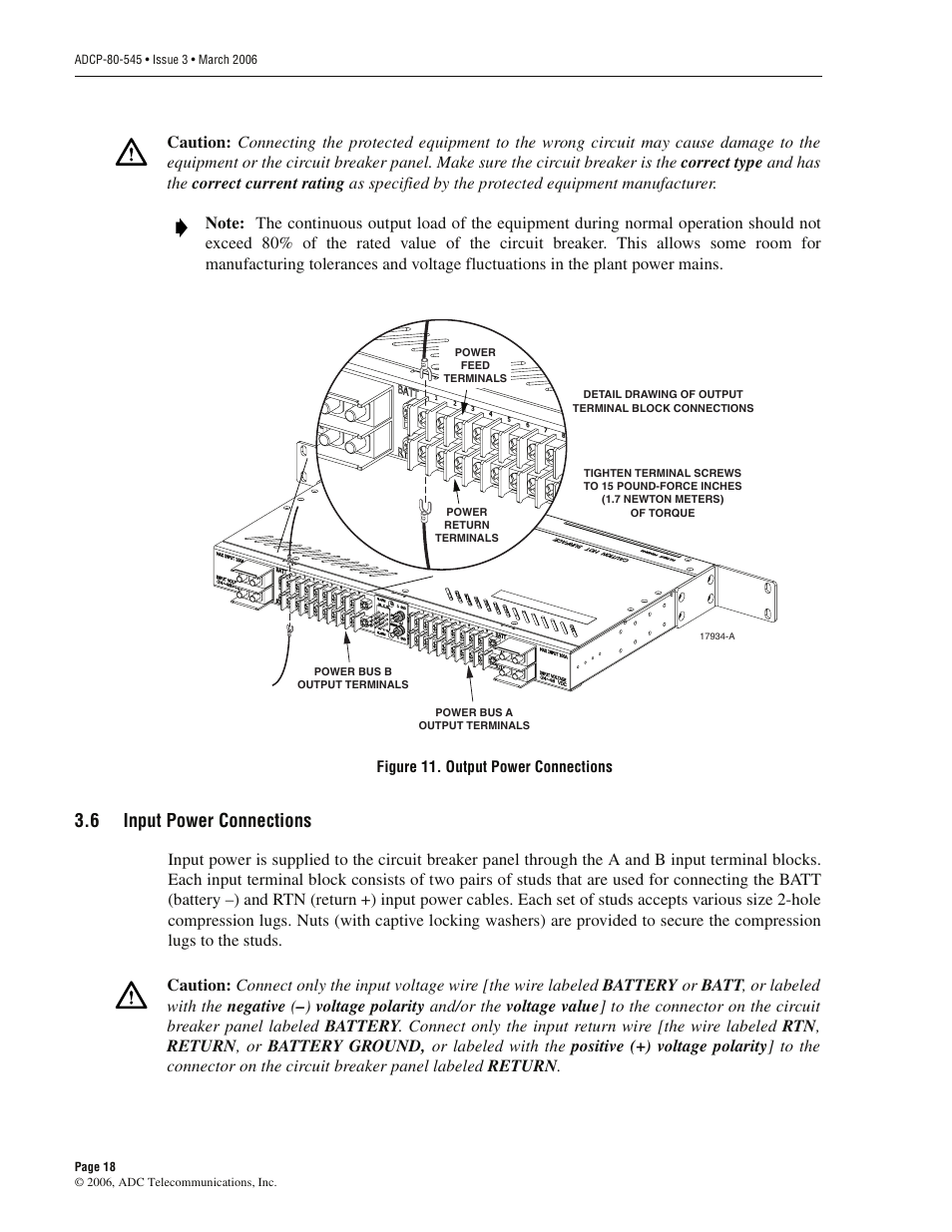 6 input power connections, Input power connections | ADC PowerWorx Power Distribution Products User Manual | Page 24 / 36