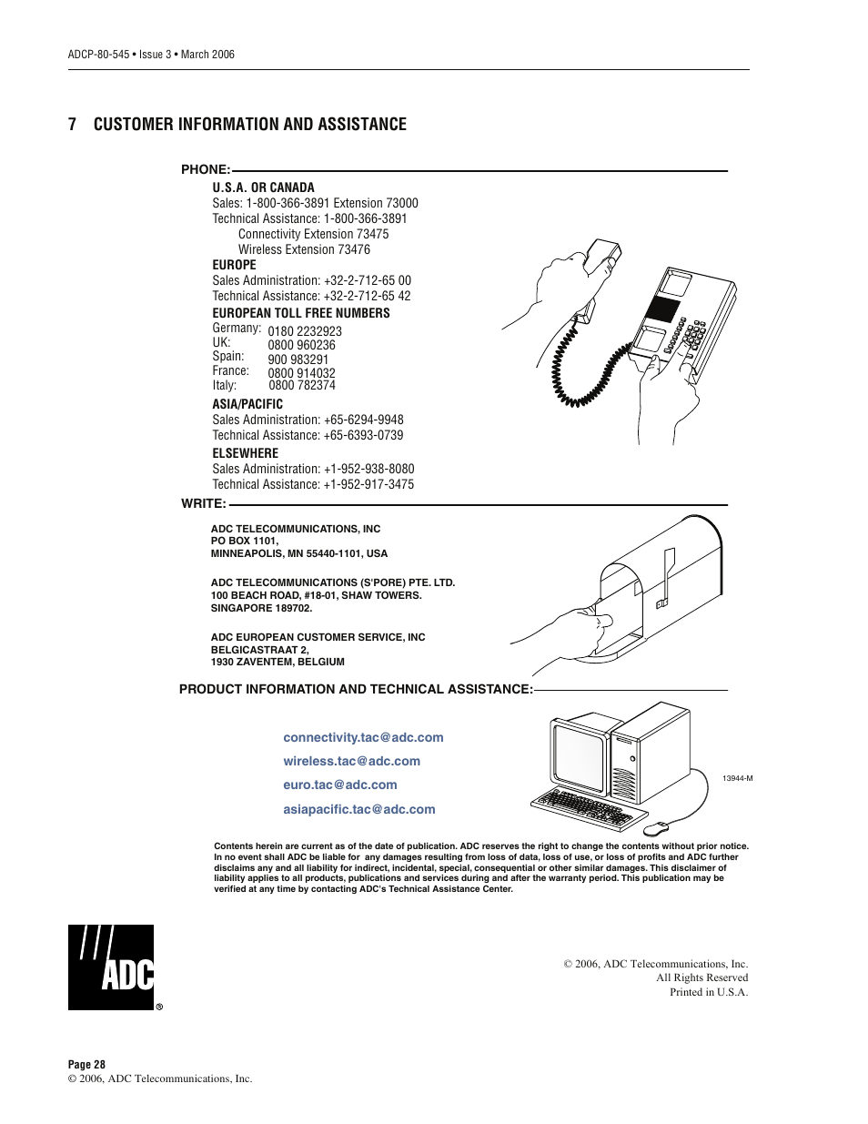 7 customer information and assistance, Customer information and assistance, Section 7, customer information and assistance | Section 7, Section 7, customer, Information and assistance, 7customer information and assistance | ADC PowerWorx Power Distribution Products User Manual | Page 34 / 36