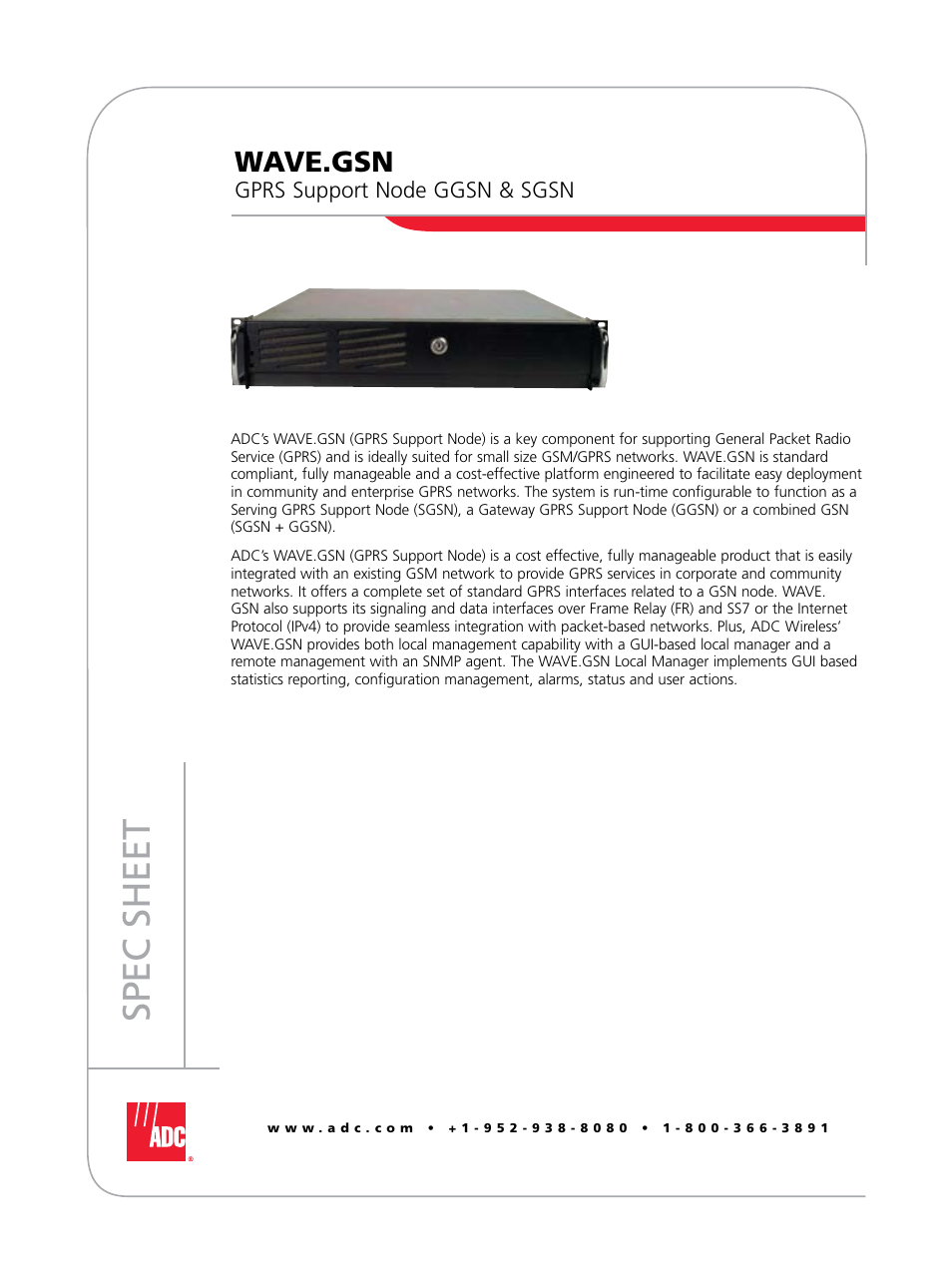 ADC GPRS Support Node GGSN & SGSN WAVE.GSN User Manual | 4 pages