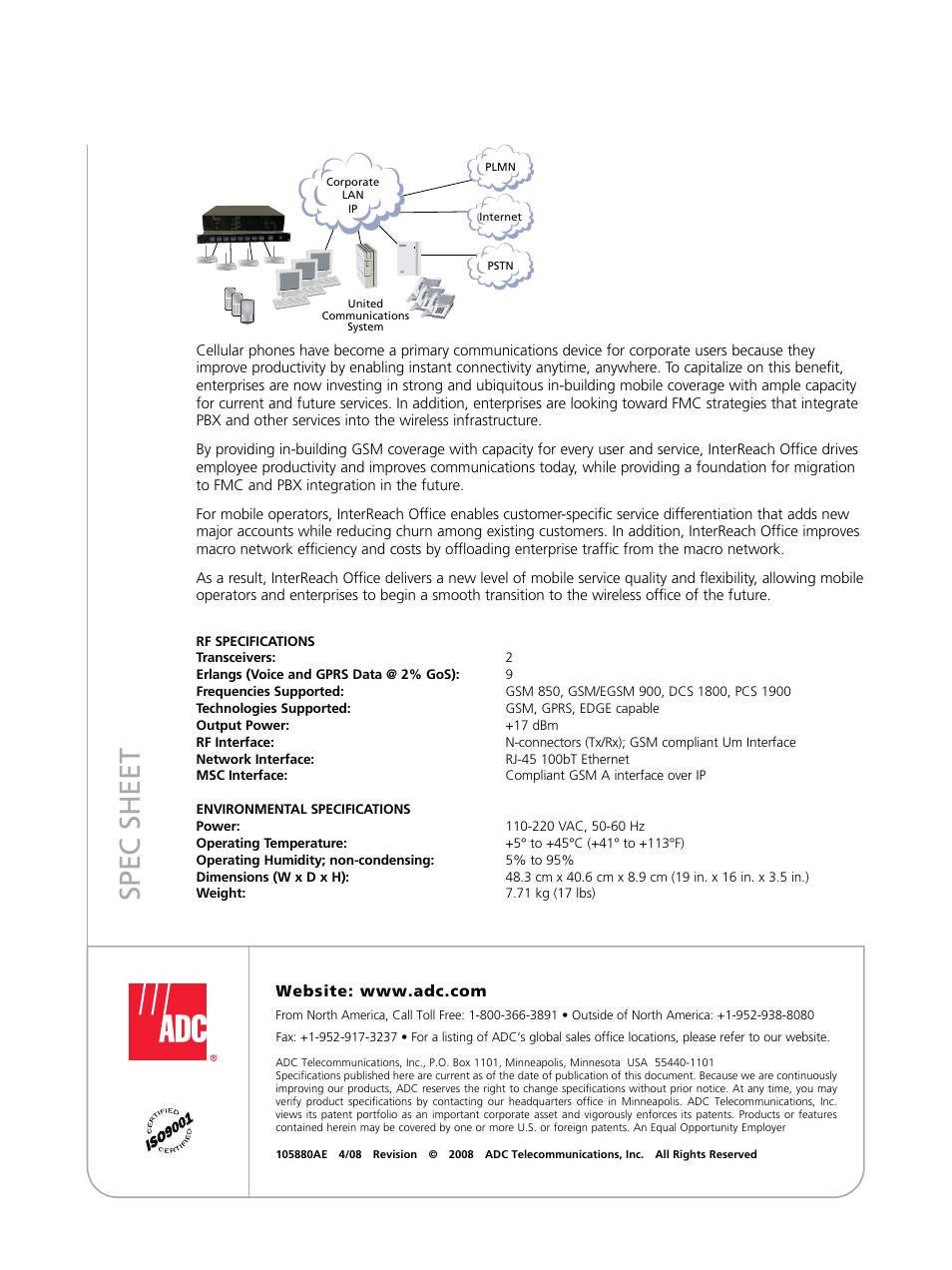 Spec sheet | ADC InterReach Office 105880AE User Manual | Page 2 / 2