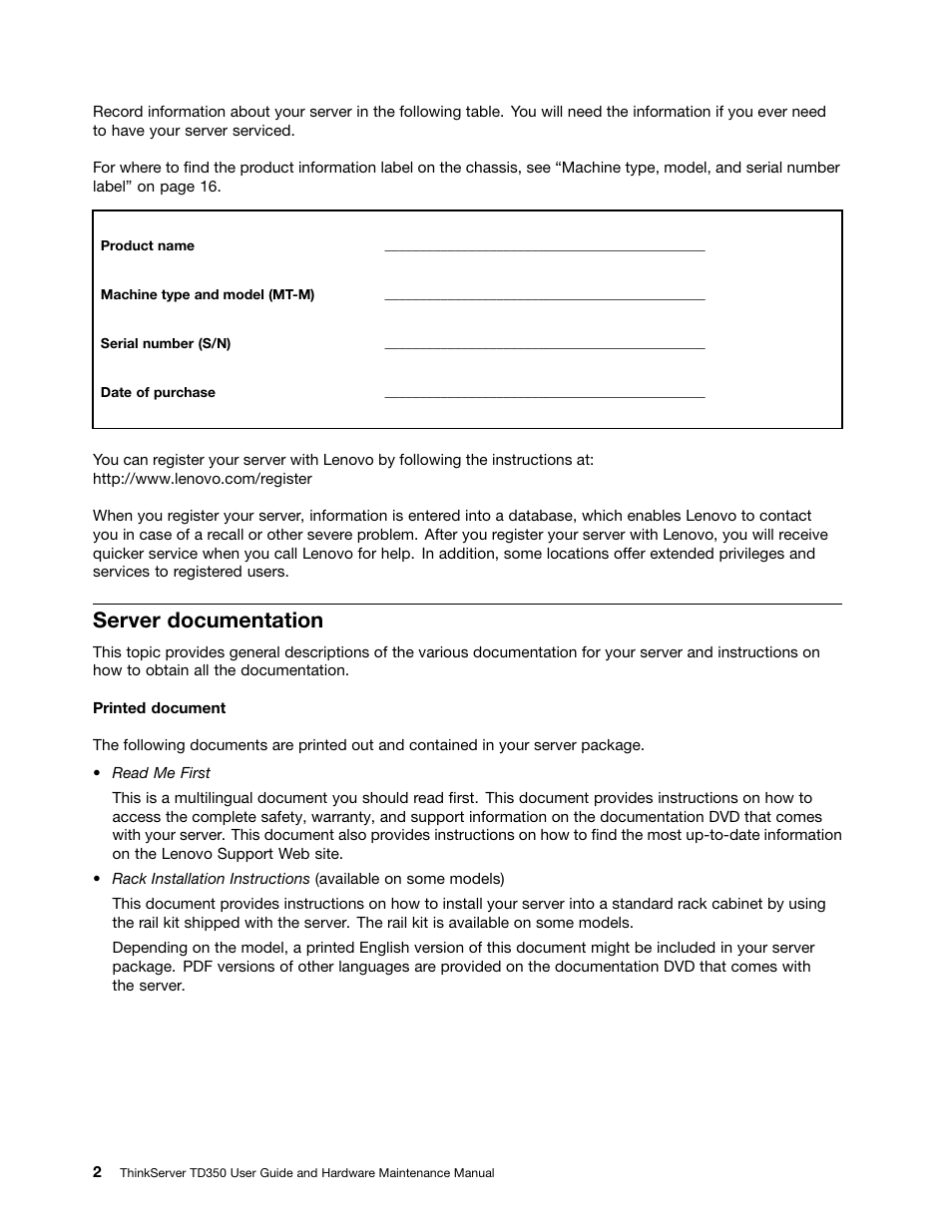 Server documentation | Lenovo ThinkServer TD350 User Manual | Page 16 / 204