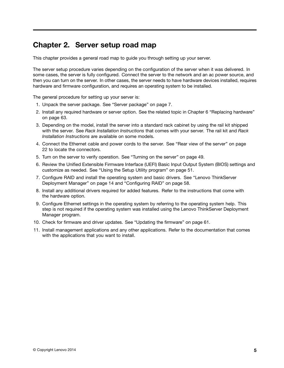 Chapter 2. server setup road map | Lenovo ThinkServer TD350 User Manual | Page 19 / 204