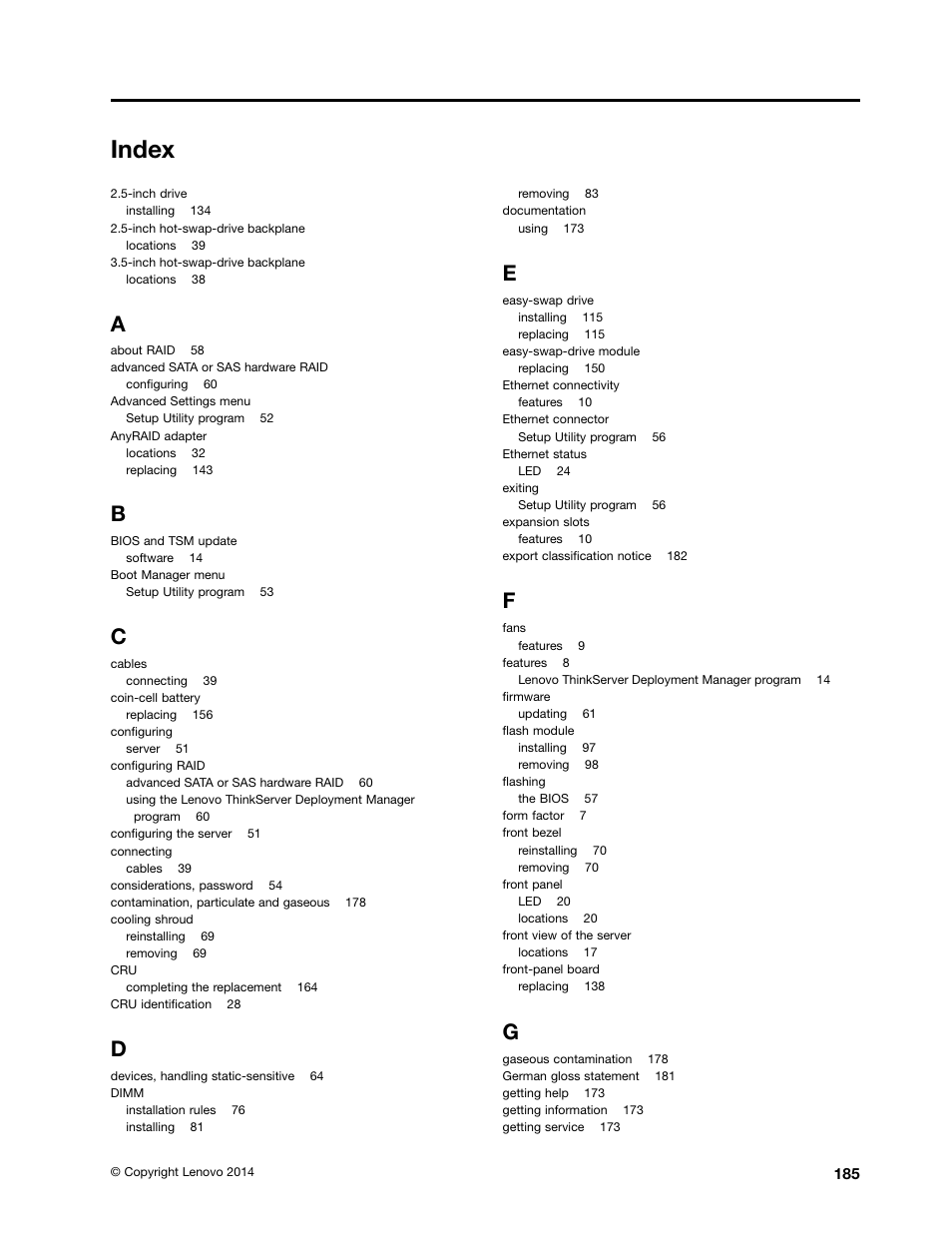 Index | Lenovo ThinkServer TD350 User Manual | Page 199 / 204