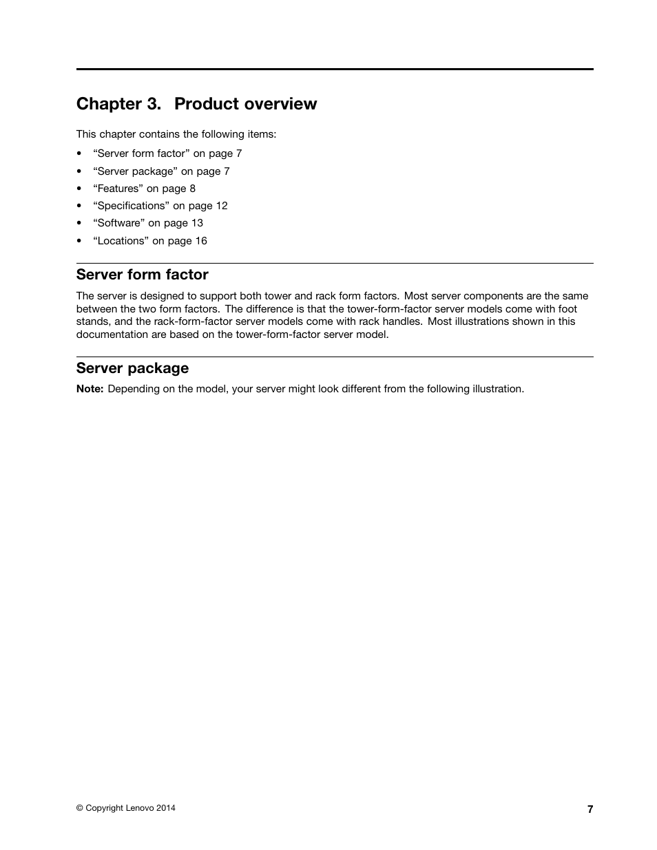 Chapter 3. product overview, Server form factor, Server package | Lenovo ThinkServer TD350 User Manual | Page 21 / 204