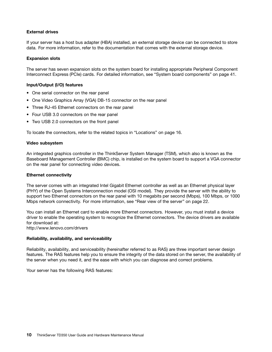 Lenovo ThinkServer TD350 User Manual | Page 24 / 204