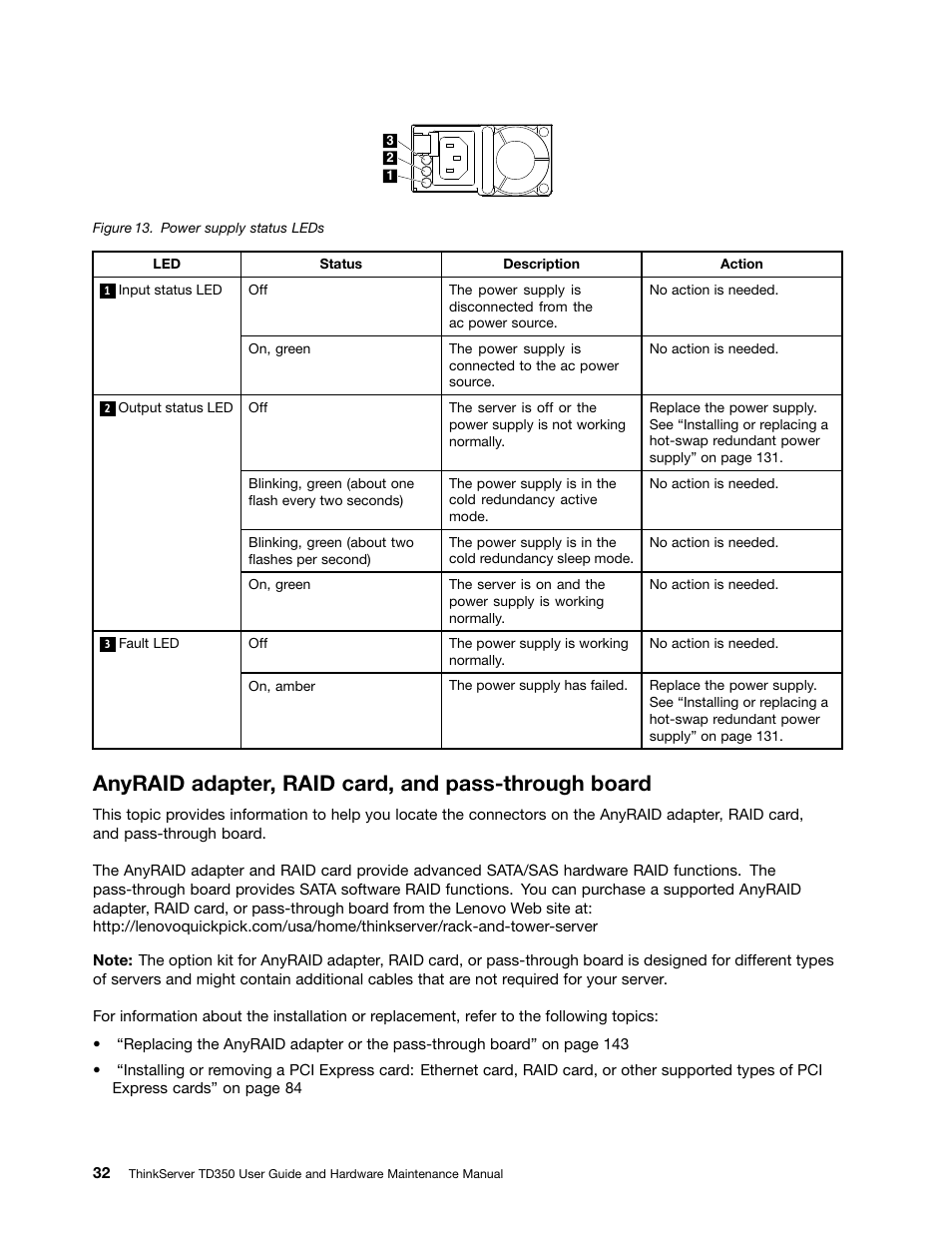 Anyraid adapter, raid card, and pass-through board | Lenovo ThinkServer TD350 User Manual | Page 46 / 204