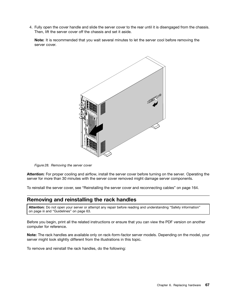 Removing and reinstalling the rack handles | Lenovo ThinkServer TD350 User Manual | Page 81 / 204