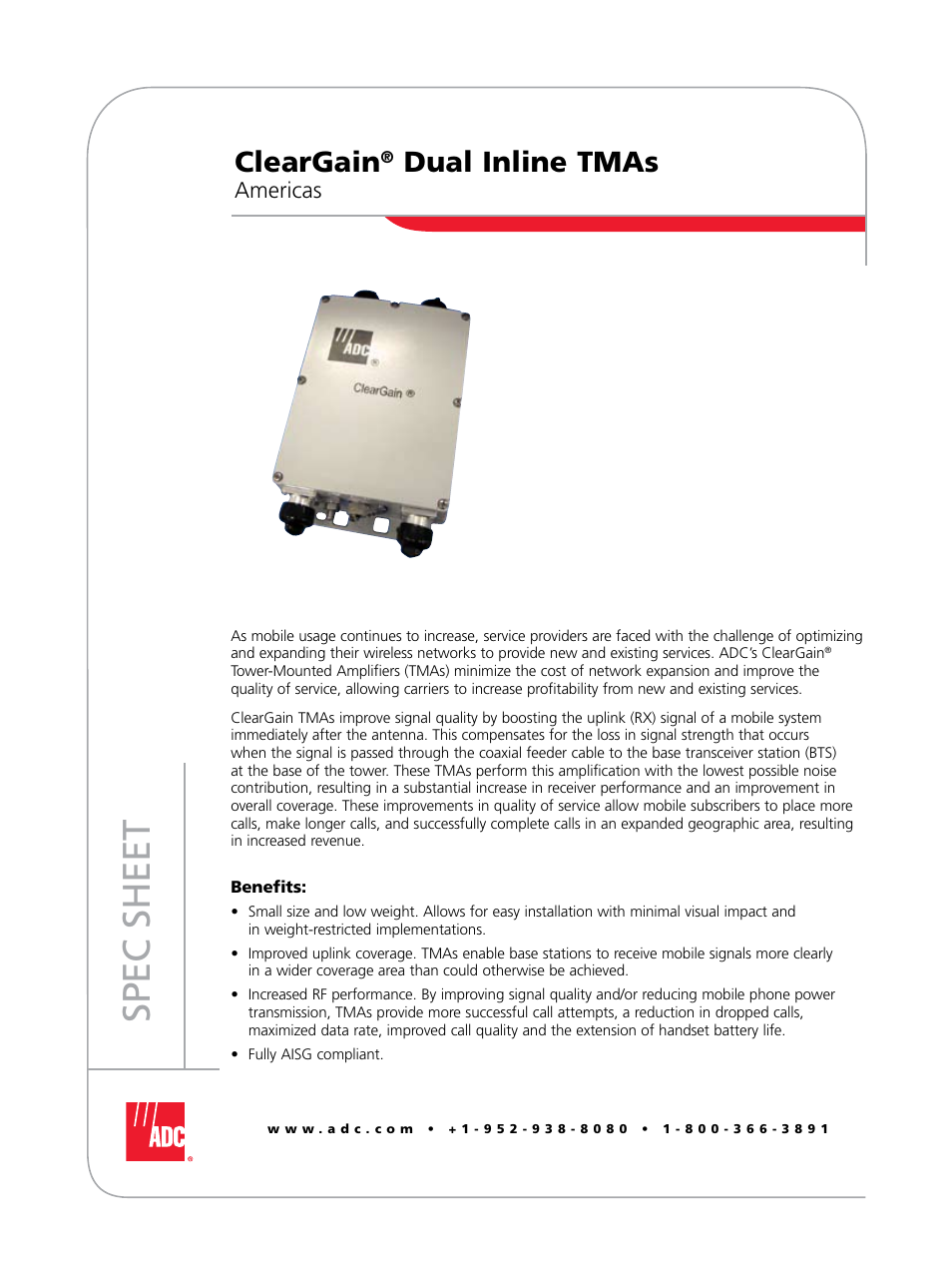 ADC ClearGain Dual Inline TMAs User Manual | 8 pages