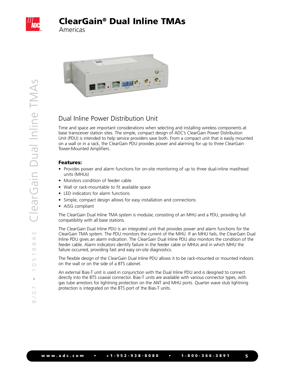 Cleargain, Dual inline tmas | ADC ClearGain Dual Inline TMAs User Manual | Page 5 / 8