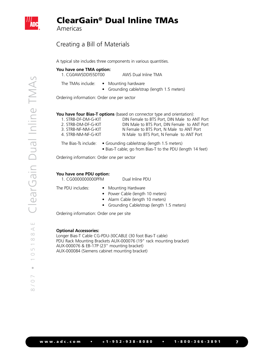 Cleargain, Dual inline tmas | ADC ClearGain Dual Inline TMAs User Manual | Page 7 / 8