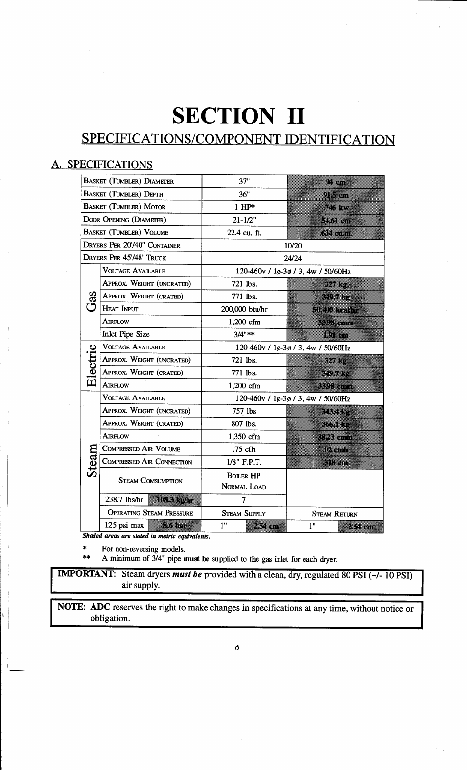 Section ii, Spf.ctftcations/componenttdenttftcatton, A. specifications | ADC AD-78 User Manual | Page 10 / 75