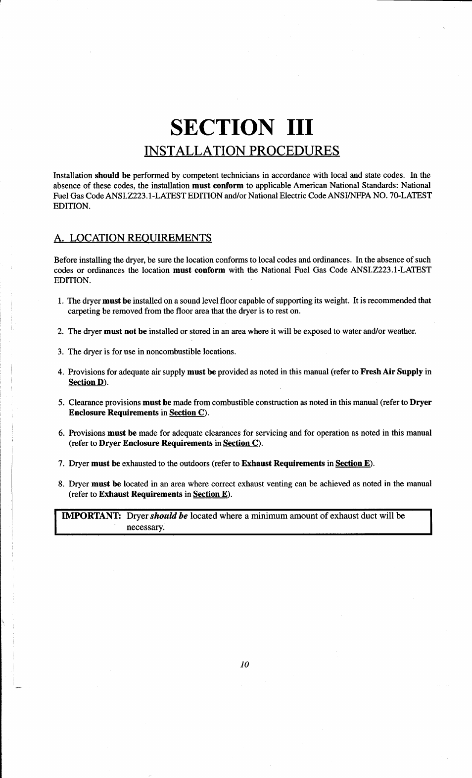 Section iii, Installation procrdures, A. location requirements | Installation requirements | ADC AD-78 User Manual | Page 14 / 75