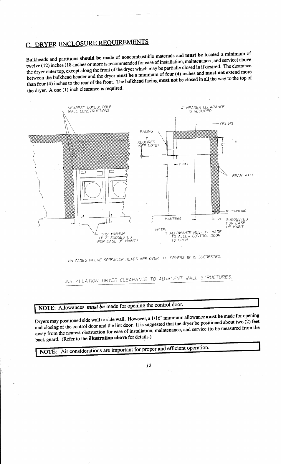 C. dryer enclosure requirements | ADC AD-78 User Manual | Page 16 / 75