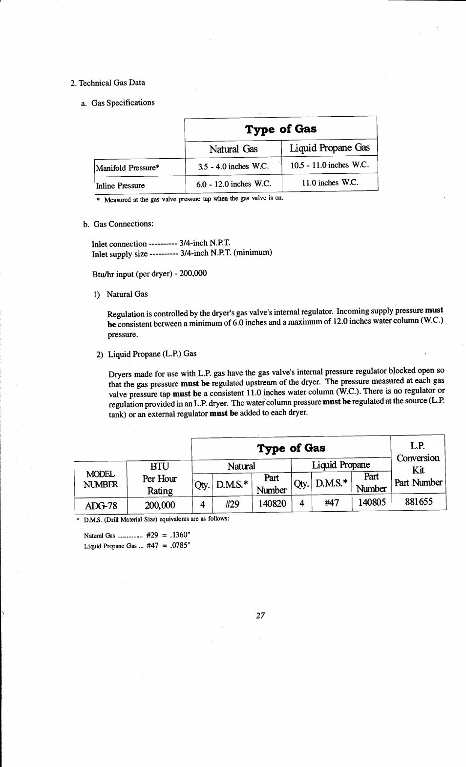 Type of gas | ADC AD-78 User Manual | Page 31 / 75